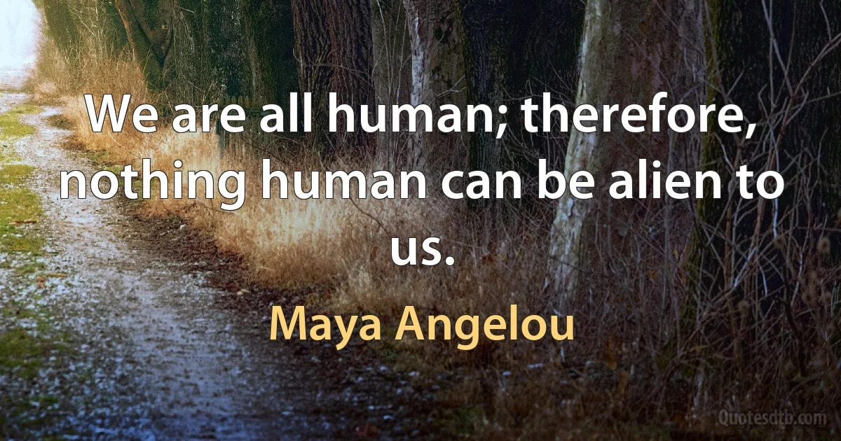 We are all human; therefore, nothing human can be alien to us. (Maya Angelou)