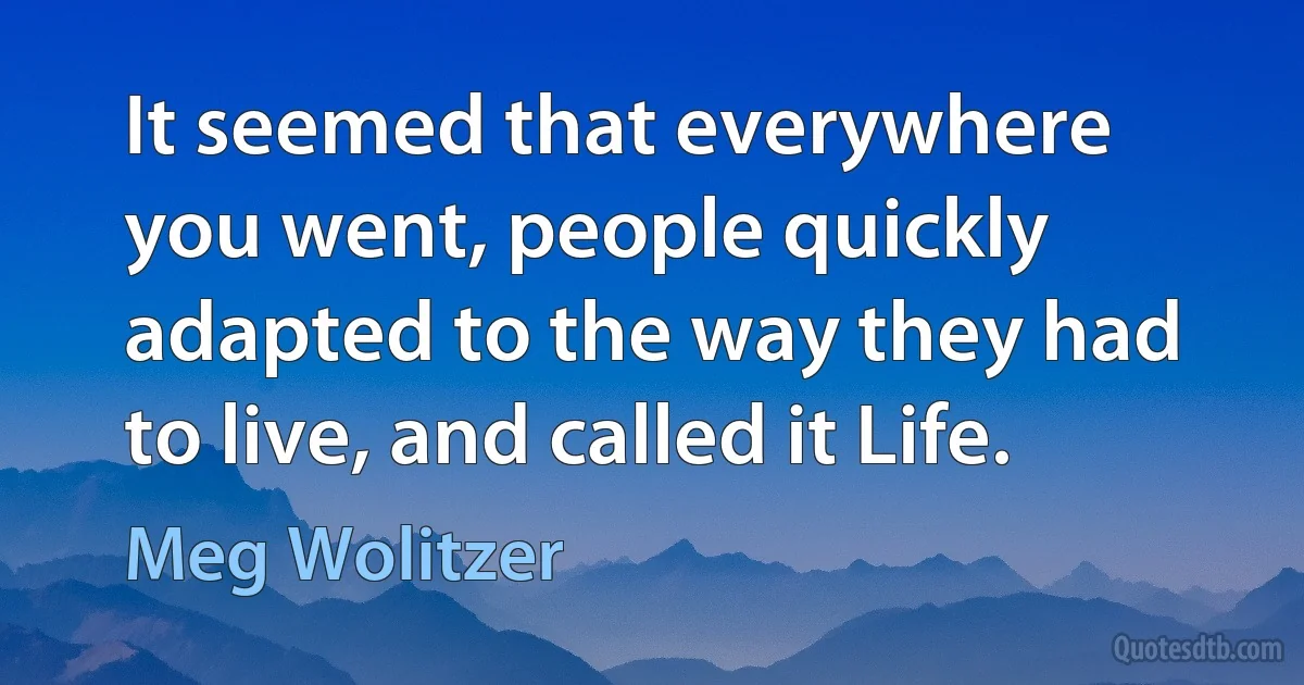 It seemed that everywhere you went, people quickly adapted to the way they had to live, and called it Life. (Meg Wolitzer)