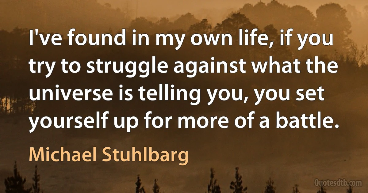 I've found in my own life, if you try to struggle against what the universe is telling you, you set yourself up for more of a battle. (Michael Stuhlbarg)