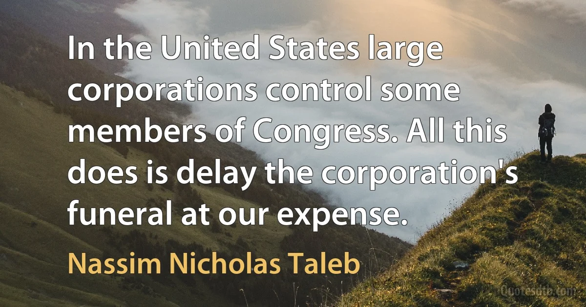 In the United States large corporations control some members of Congress. All this does is delay the corporation's funeral at our expense. (Nassim Nicholas Taleb)