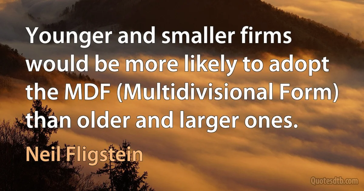 Younger and smaller firms would be more likely to adopt the MDF (Multidivisional Form) than older and larger ones. (Neil Fligstein)