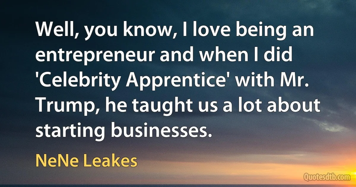 Well, you know, I love being an entrepreneur and when I did 'Celebrity Apprentice' with Mr. Trump, he taught us a lot about starting businesses. (NeNe Leakes)