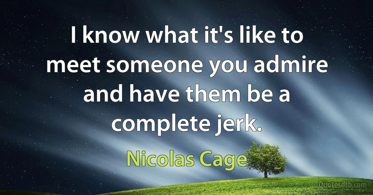 I know what it's like to meet someone you admire and have them be a complete jerk. (Nicolas Cage)