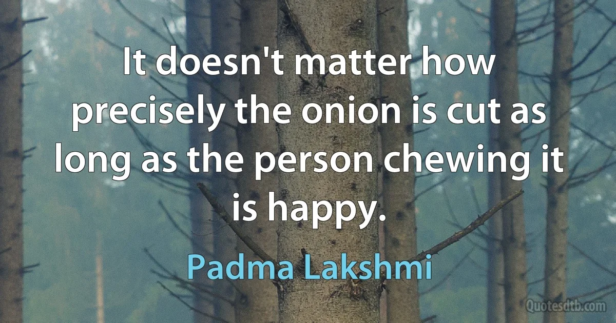 It doesn't matter how precisely the onion is cut as long as the person chewing it is happy. (Padma Lakshmi)