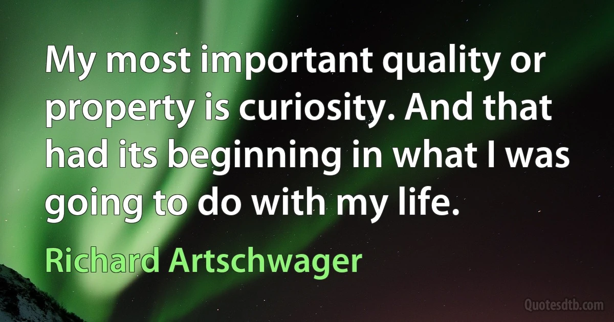 My most important quality or property is curiosity. And that had its beginning in what I was going to do with my life. (Richard Artschwager)