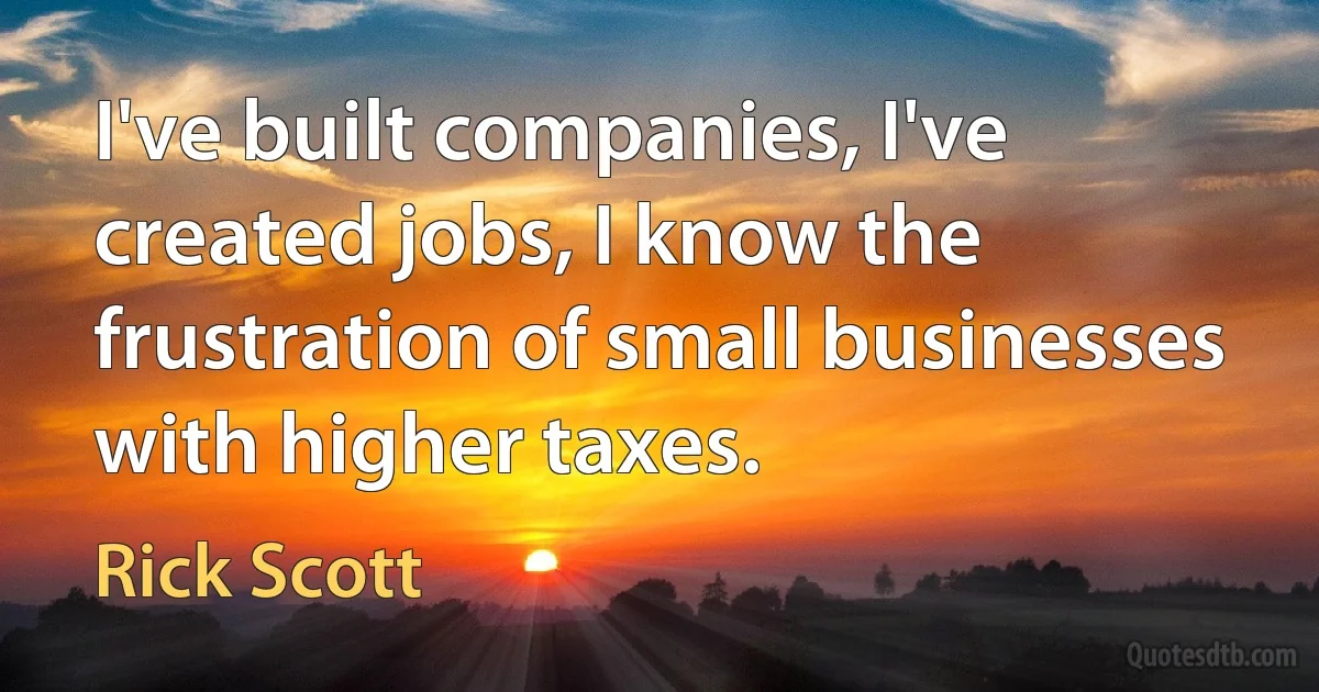 I've built companies, I've created jobs, I know the frustration of small businesses with higher taxes. (Rick Scott)