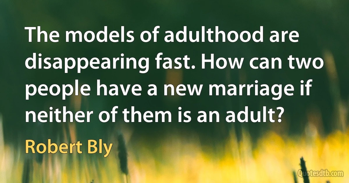 The models of adulthood are disappearing fast. How can two people have a new marriage if neither of them is an adult? (Robert Bly)