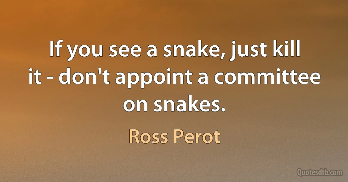 If you see a snake, just kill it - don't appoint a committee on snakes. (Ross Perot)