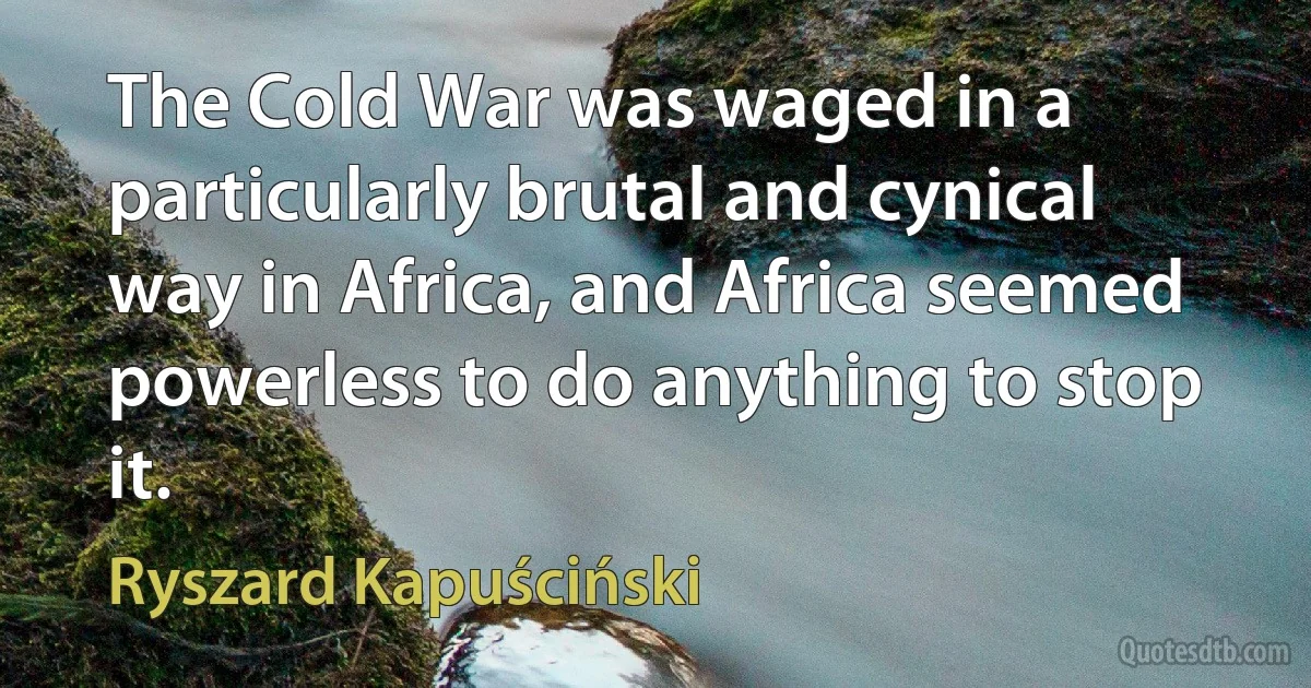 The Cold War was waged in a particularly brutal and cynical way in Africa, and Africa seemed powerless to do anything to stop it. (Ryszard Kapuściński)