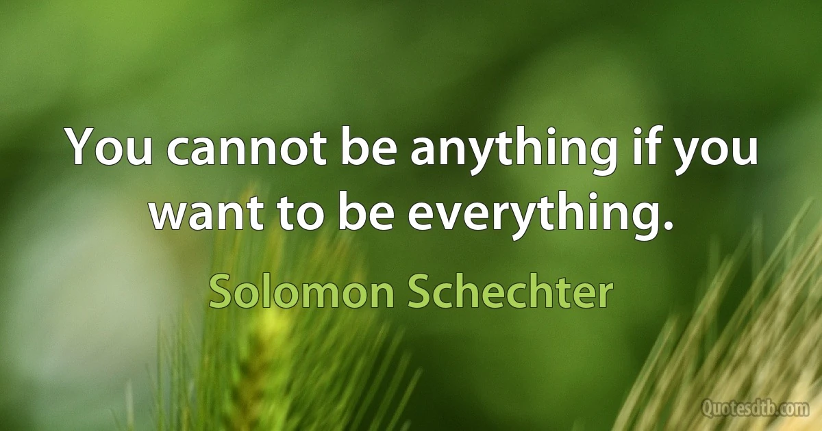 You cannot be anything if you want to be everything. (Solomon Schechter)