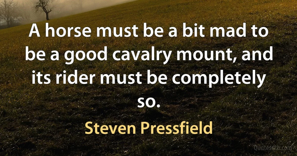 A horse must be a bit mad to be a good cavalry mount, and its rider must be completely so. (Steven Pressfield)