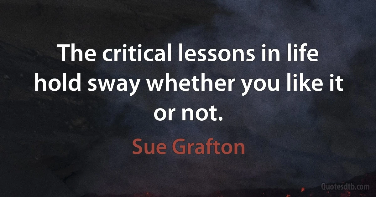 The critical lessons in life hold sway whether you like it or not. (Sue Grafton)