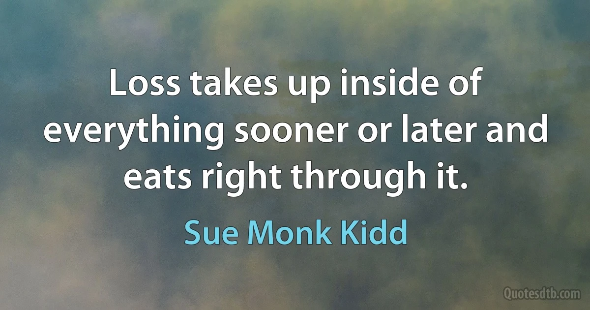 Loss takes up inside of everything sooner or later and eats right through it. (Sue Monk Kidd)