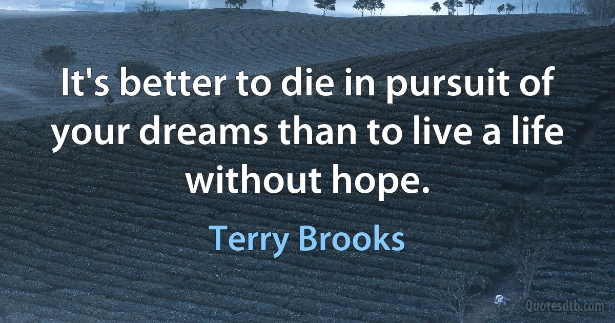 It's better to die in pursuit of your dreams than to live a life without hope. (Terry Brooks)