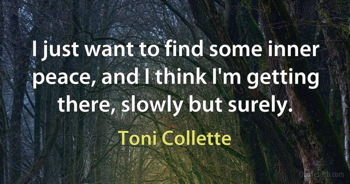 I just want to find some inner peace, and I think I'm getting there, slowly but surely. (Toni Collette)