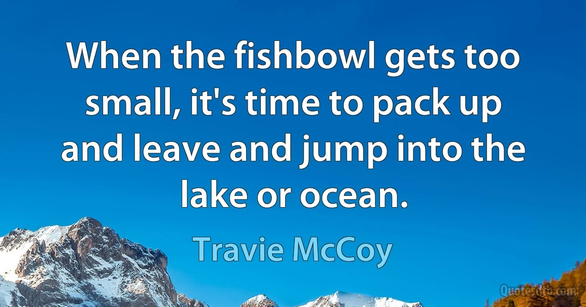 When the fishbowl gets too small, it's time to pack up and leave and jump into the lake or ocean. (Travie McCoy)