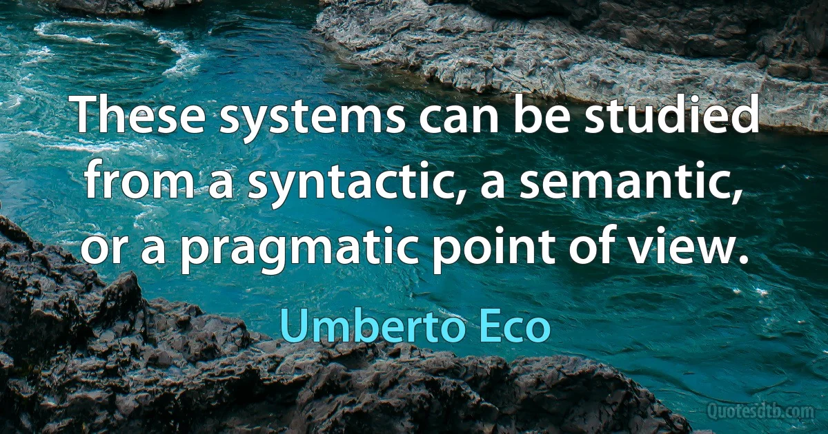 These systems can be studied from a syntactic, a semantic, or a pragmatic point of view. (Umberto Eco)