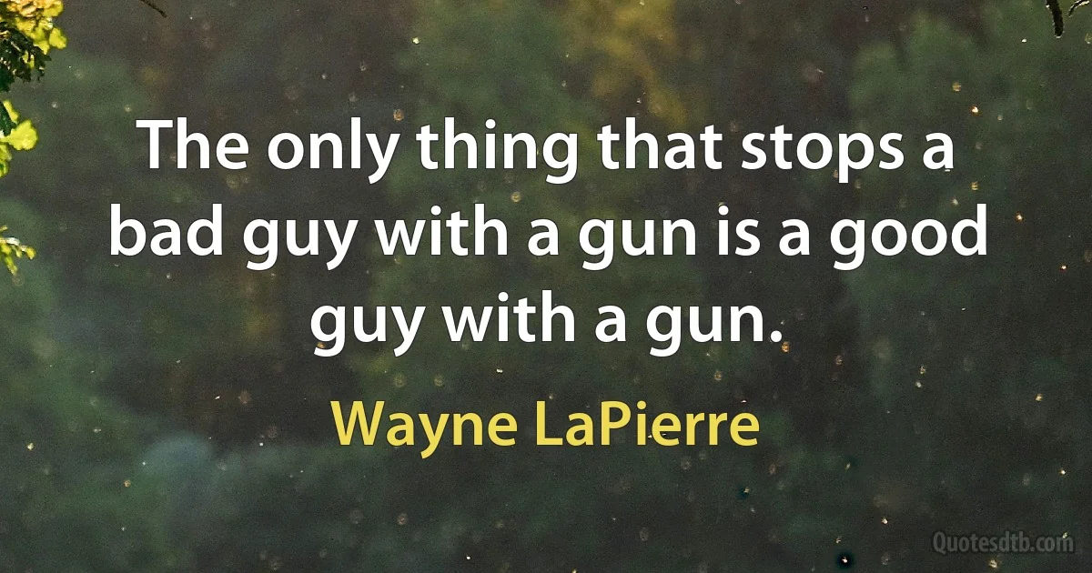 The only thing that stops a bad guy with a gun is a good guy with a gun. (Wayne LaPierre)