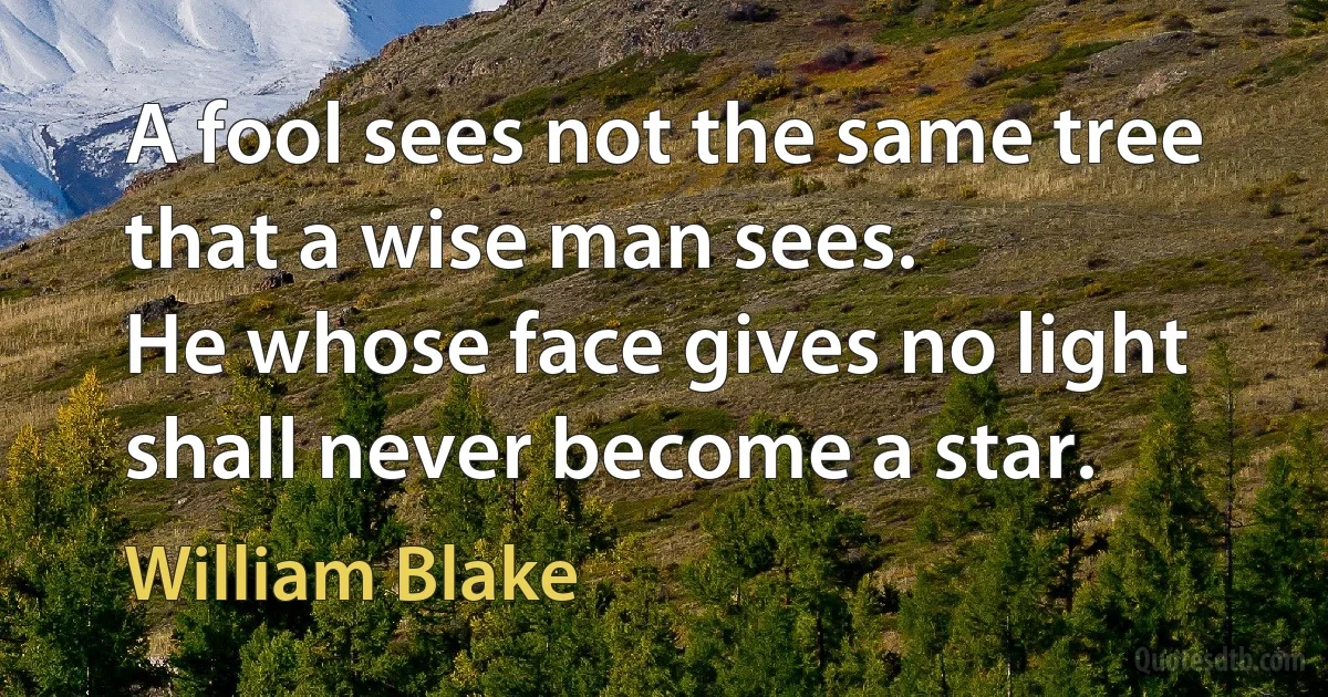 A fool sees not the same tree that a wise man sees.
He whose face gives no light shall never become a star. (William Blake)