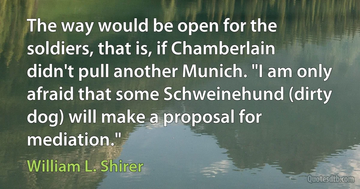 The way would be open for the soldiers, that is, if Chamberlain didn't pull another Munich. "I am only afraid that some Schweinehund (dirty dog) will make a proposal for mediation." (William L. Shirer)