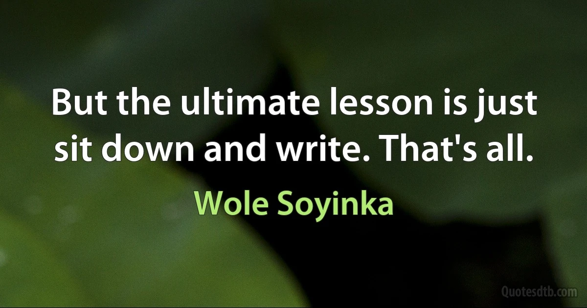 But the ultimate lesson is just sit down and write. That's all. (Wole Soyinka)