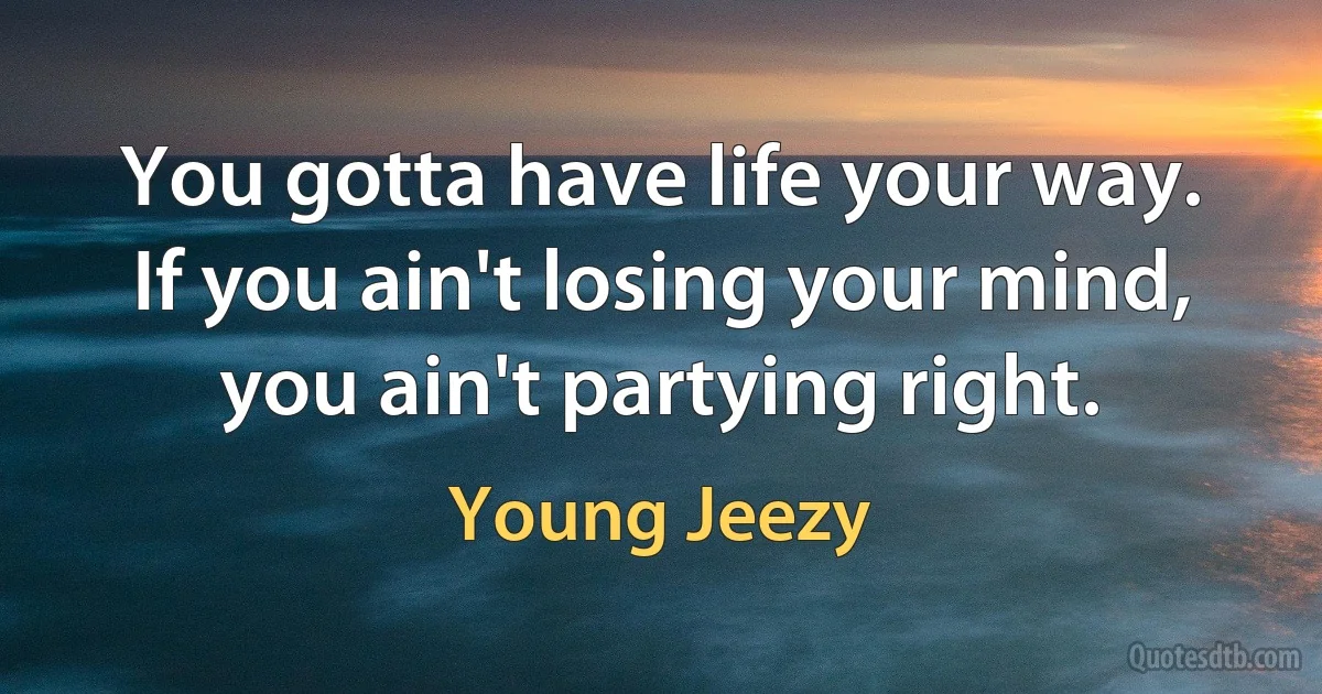 You gotta have life your way. If you ain't losing your mind, you ain't partying right. (Young Jeezy)