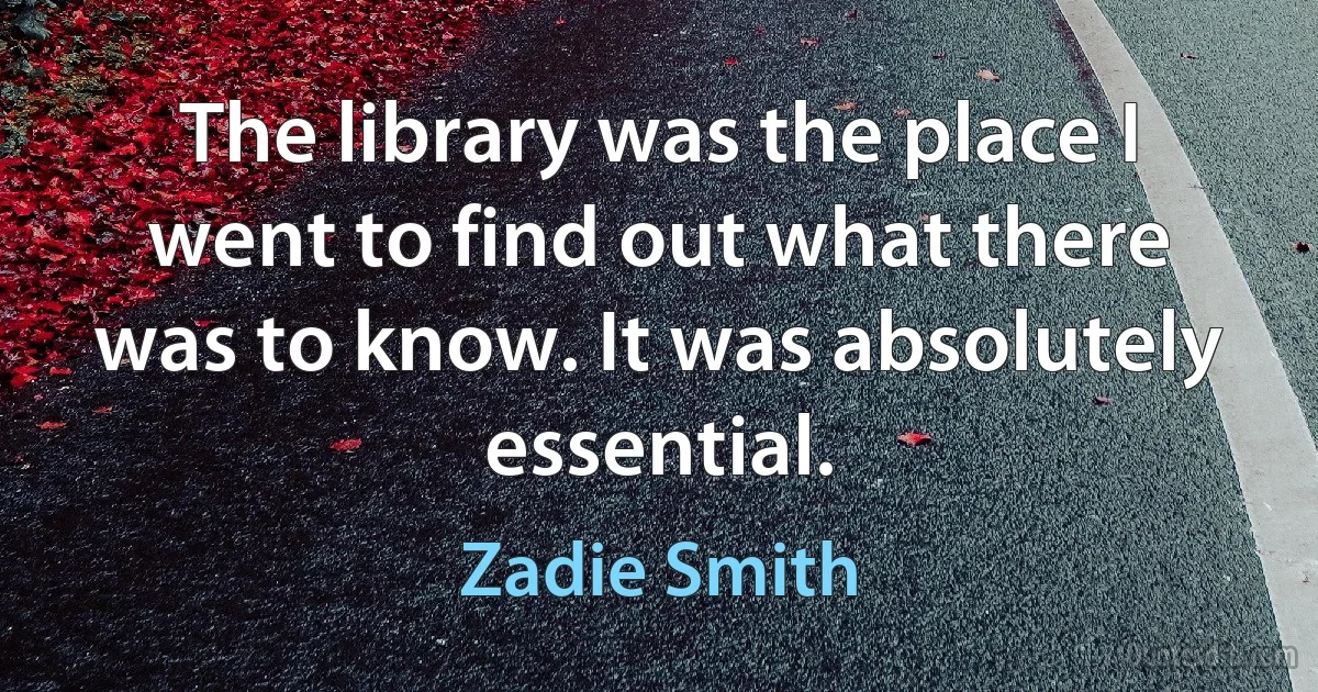 The library was the place I went to find out what there was to know. It was absolutely essential. (Zadie Smith)