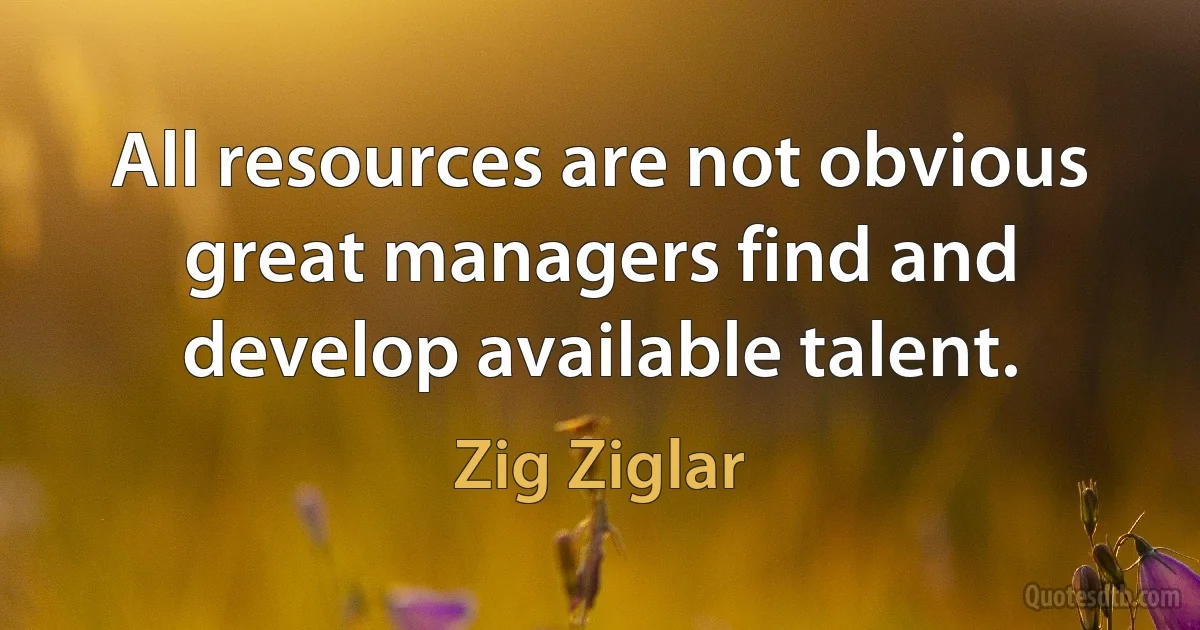 All resources are not obvious great managers find and develop available talent. (Zig Ziglar)