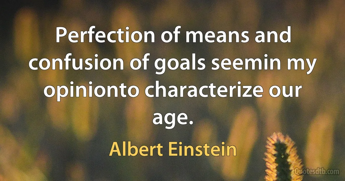 Perfection of means and confusion of goals seemin my opinionto characterize our age. (Albert Einstein)