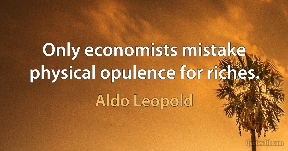 Only economists mistake physical opulence for riches. (Aldo Leopold)