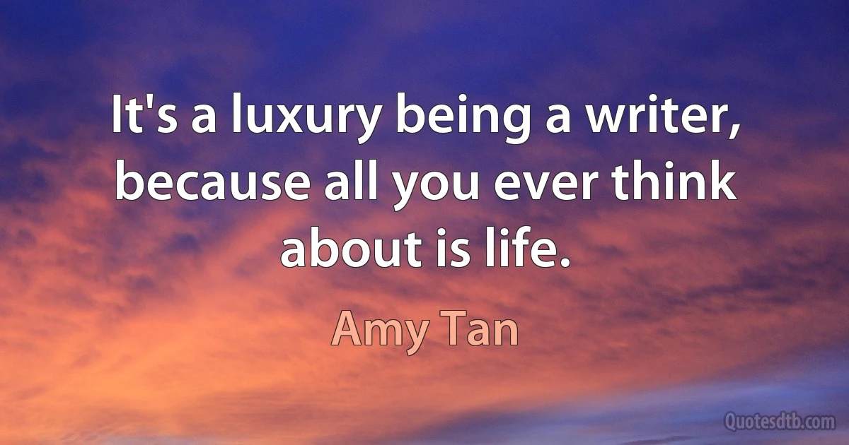 It's a luxury being a writer, because all you ever think about is life. (Amy Tan)