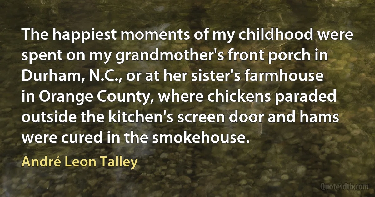 The happiest moments of my childhood were spent on my grandmother's front porch in Durham, N.C., or at her sister's farmhouse in Orange County, where chickens paraded outside the kitchen's screen door and hams were cured in the smokehouse. (André Leon Talley)