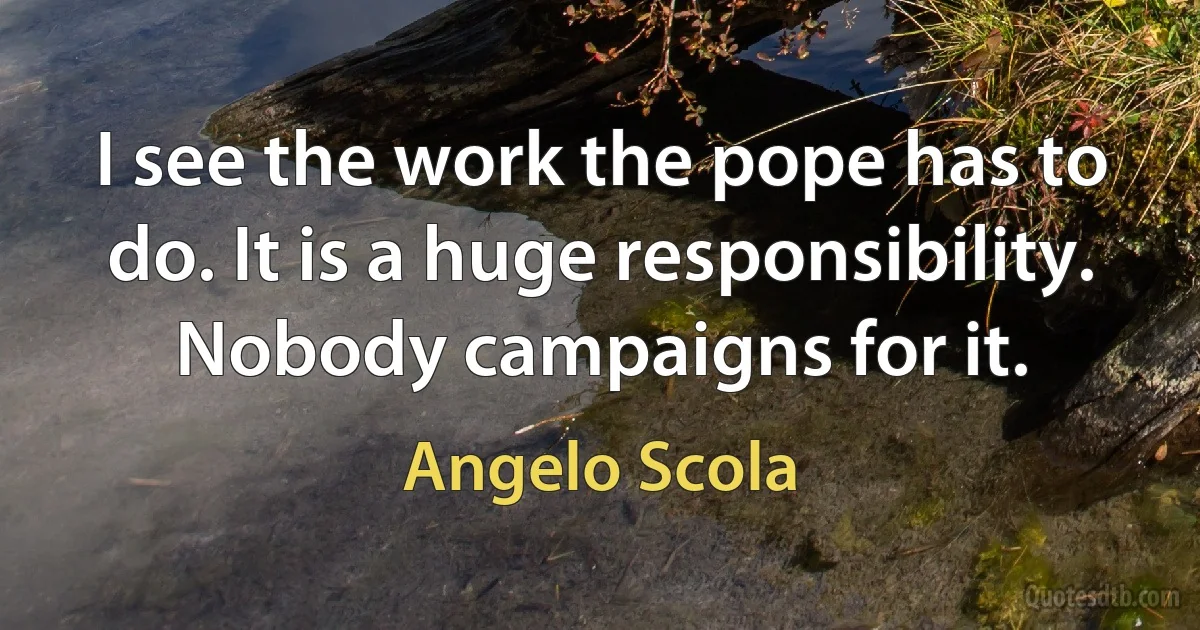 I see the work the pope has to do. It is a huge responsibility. Nobody campaigns for it. (Angelo Scola)