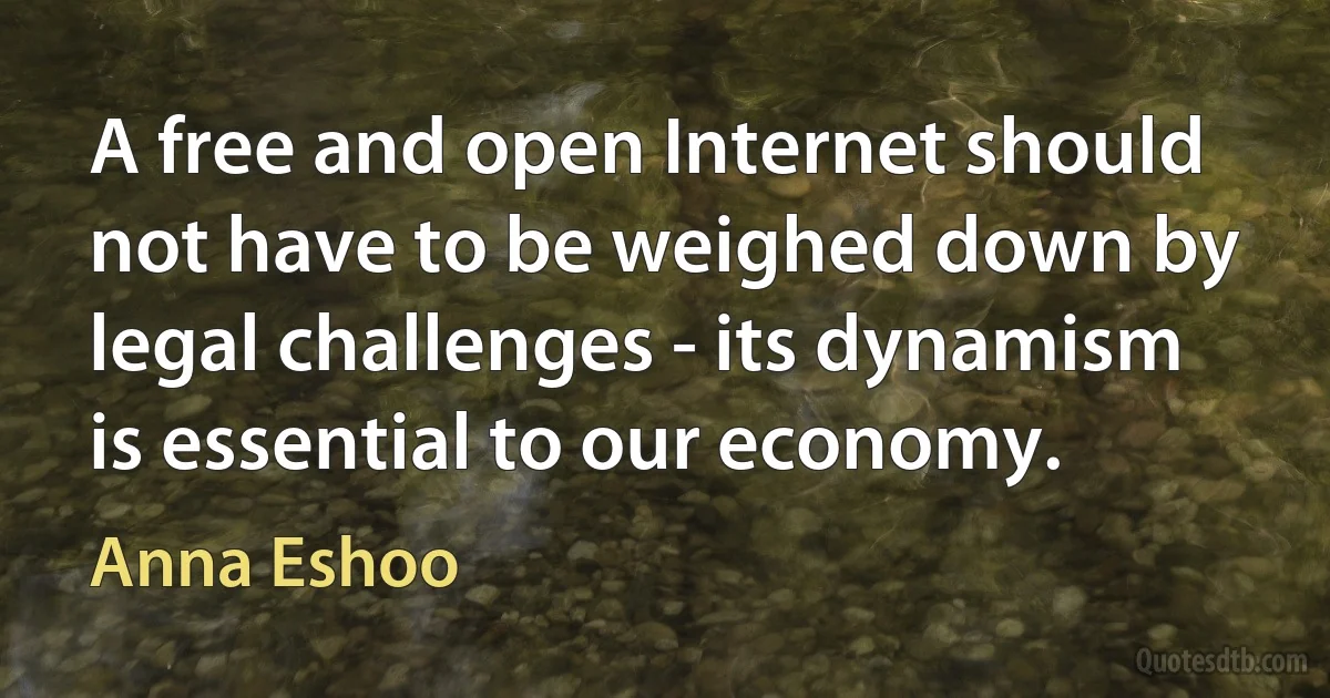 A free and open Internet should not have to be weighed down by legal challenges - its dynamism is essential to our economy. (Anna Eshoo)