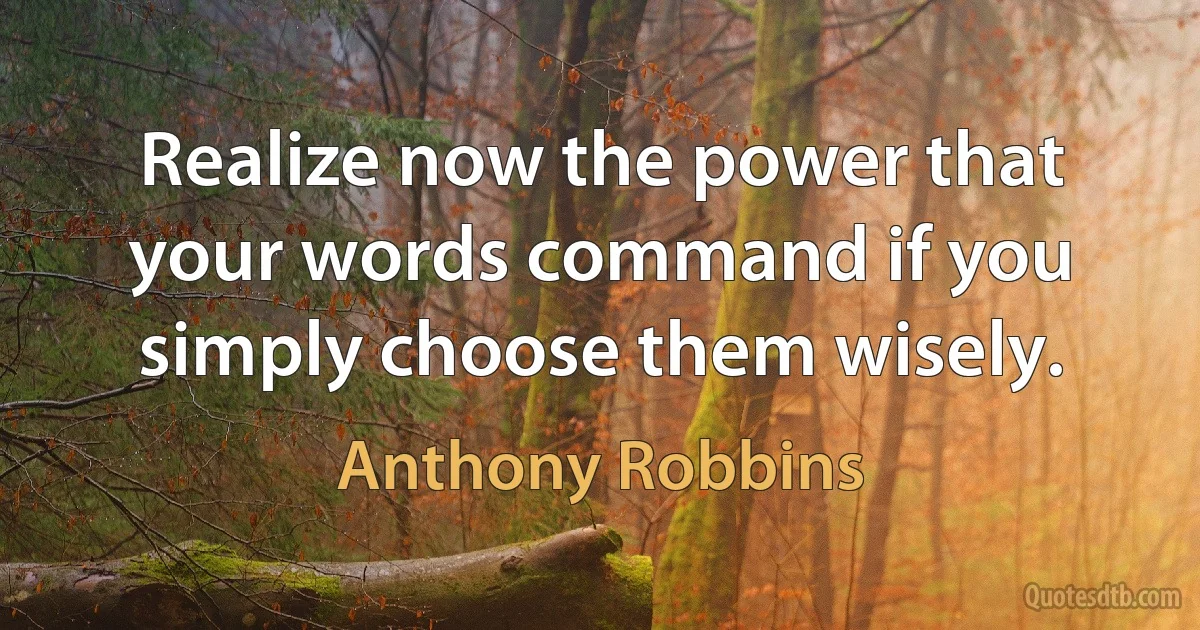 Realize now the power that your words command if you simply choose them wisely. (Anthony Robbins)