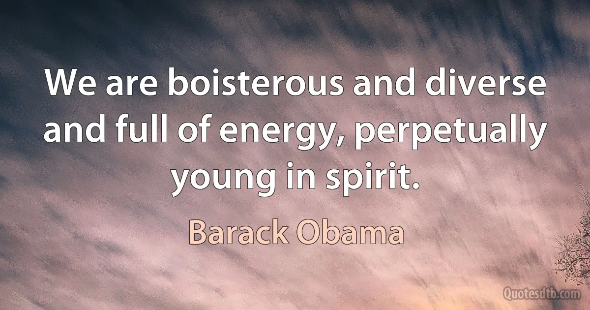 We are boisterous and diverse and full of energy, perpetually young in spirit. (Barack Obama)