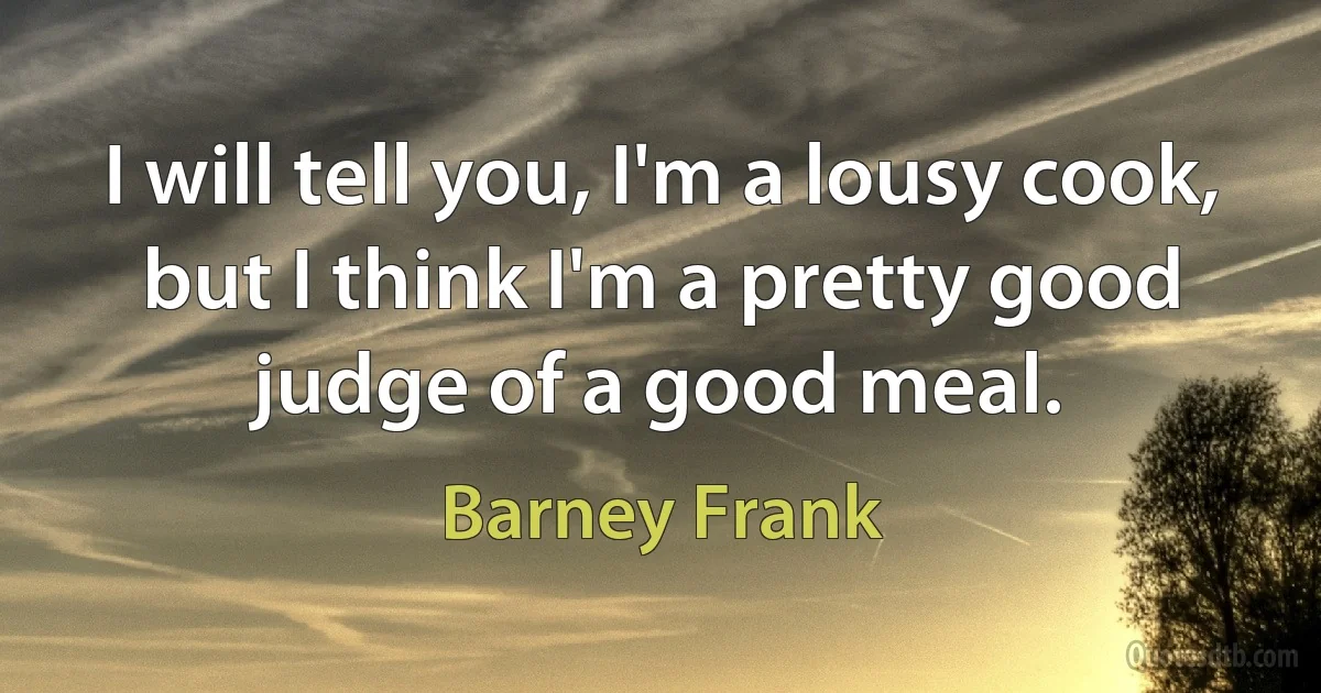 I will tell you, I'm a lousy cook, but I think I'm a pretty good judge of a good meal. (Barney Frank)