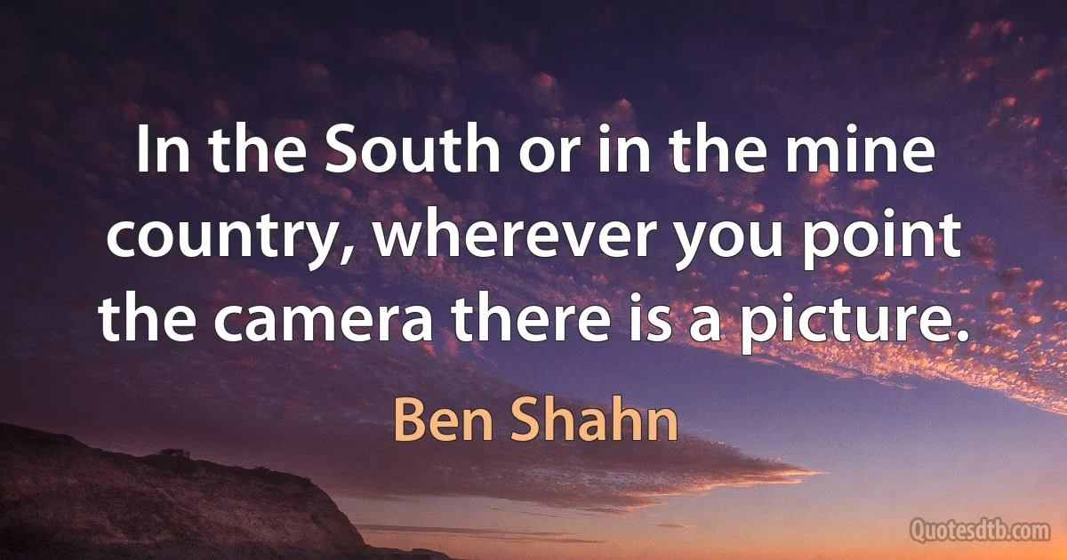 In the South or in the mine country, wherever you point the camera there is a picture. (Ben Shahn)