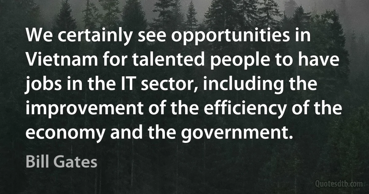 We certainly see opportunities in Vietnam for talented people to have jobs in the IT sector, including the improvement of the efficiency of the economy and the government. (Bill Gates)