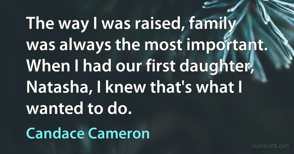 The way I was raised, family was always the most important. When I had our first daughter, Natasha, I knew that's what I wanted to do. (Candace Cameron)