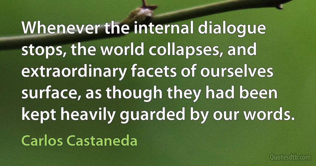 Whenever the internal dialogue stops, the world collapses, and extraordinary facets of ourselves surface, as though they had been kept heavily guarded by our words. (Carlos Castaneda)