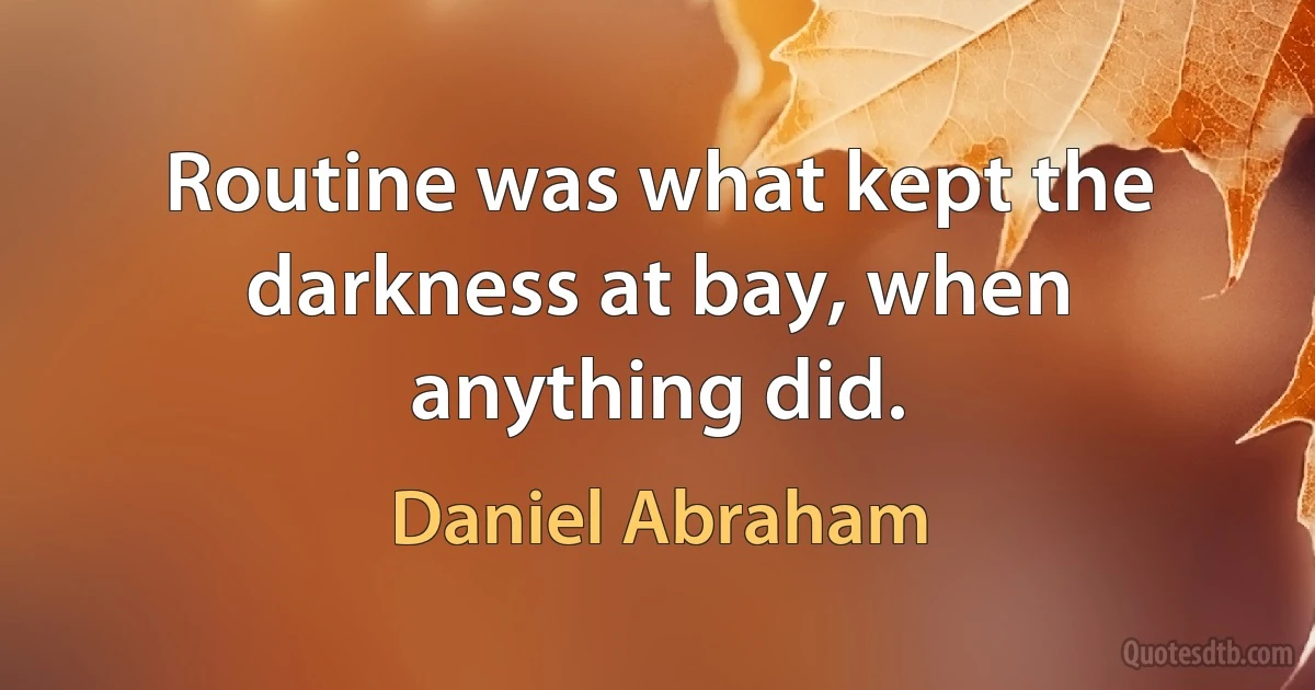 Routine was what kept the darkness at bay, when anything did. (Daniel Abraham)