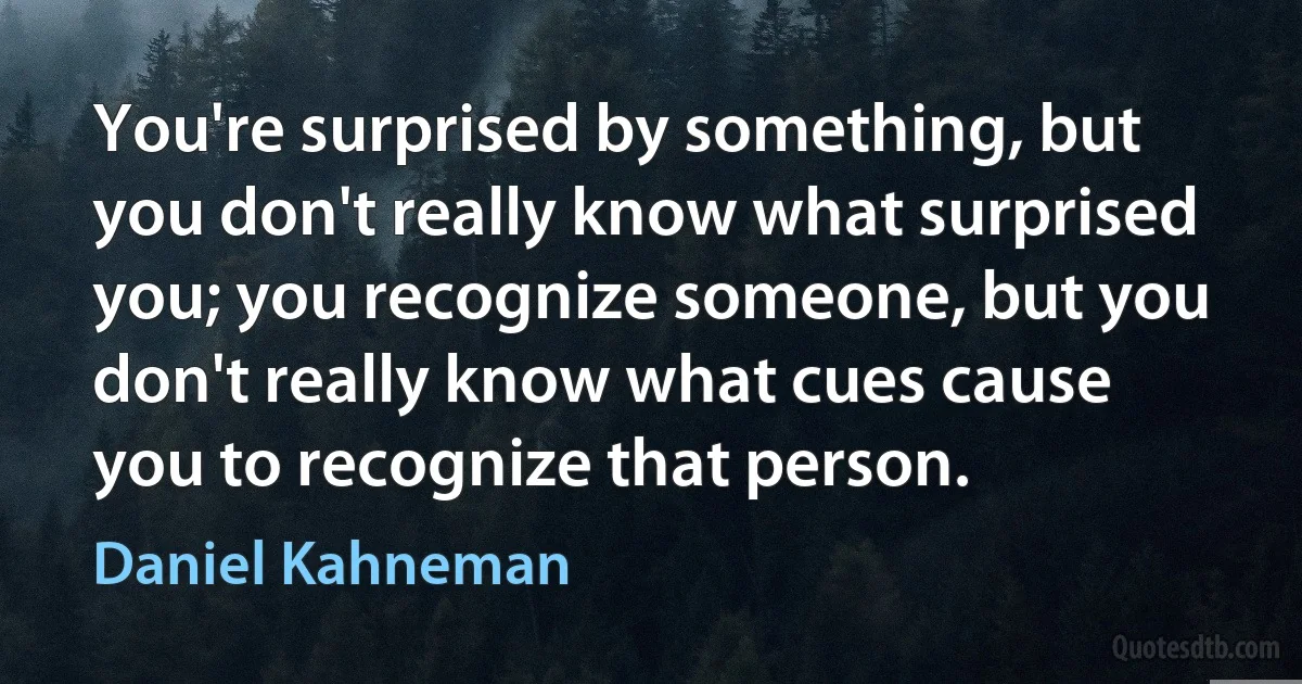 You're surprised by something, but you don't really know what surprised you; you recognize someone, but you don't really know what cues cause you to recognize that person. (Daniel Kahneman)