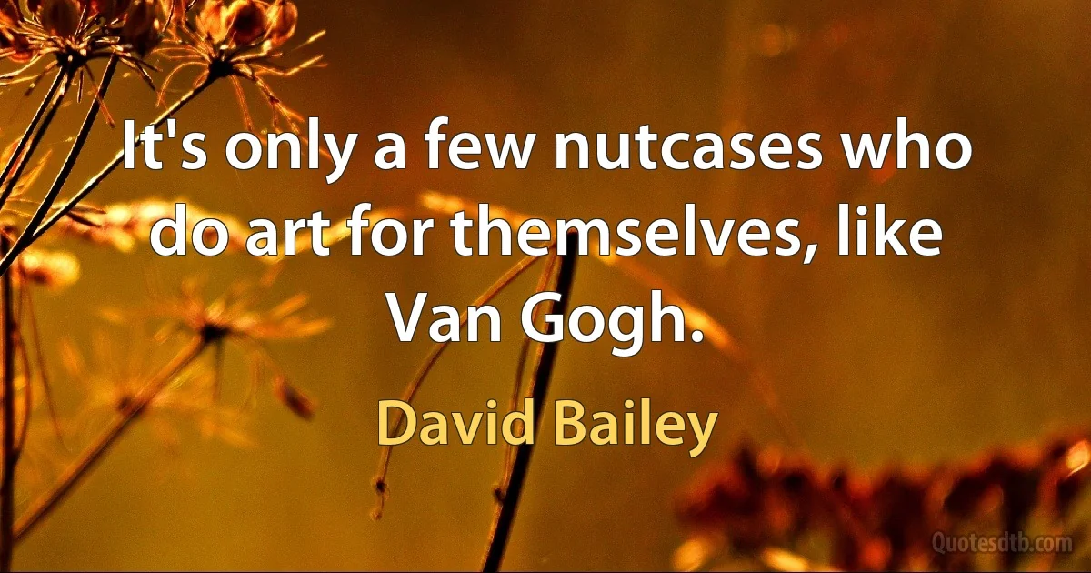 It's only a few nutcases who do art for themselves, like Van Gogh. (David Bailey)