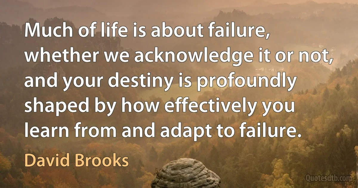 Much of life is about failure, whether we acknowledge it or not, and your destiny is profoundly shaped by how effectively you learn from and adapt to failure. (David Brooks)