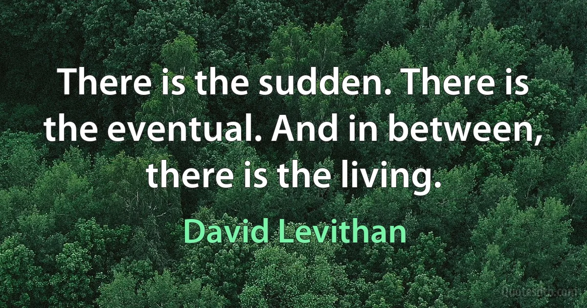 There is the sudden. There is the eventual. And in between, there is the living. (David Levithan)