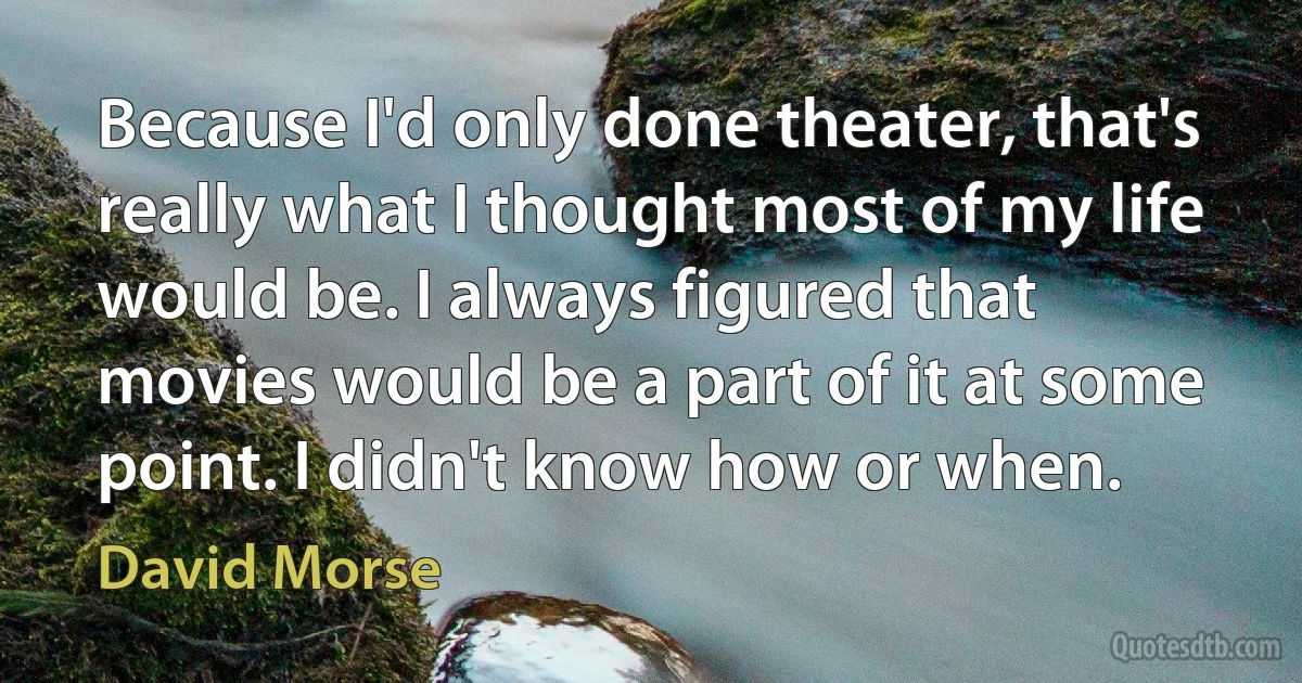 Because I'd only done theater, that's really what I thought most of my life would be. I always figured that movies would be a part of it at some point. I didn't know how or when. (David Morse)