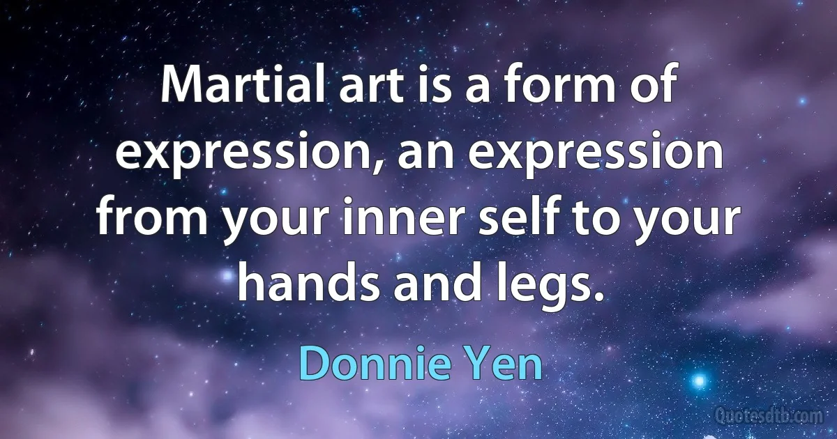 Martial art is a form of expression, an expression from your inner self to your hands and legs. (Donnie Yen)