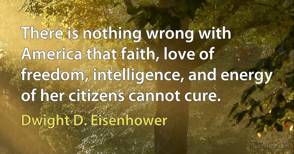 There is nothing wrong with America that faith, love of freedom, intelligence, and energy of her citizens cannot cure. (Dwight D. Eisenhower)