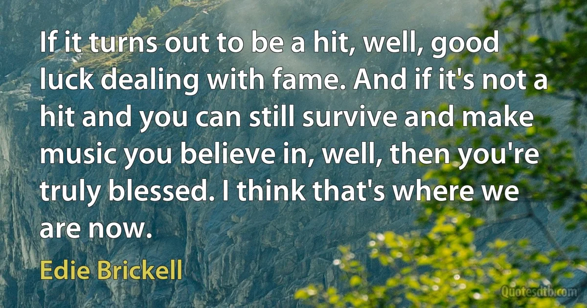 If it turns out to be a hit, well, good luck dealing with fame. And if it's not a hit and you can still survive and make music you believe in, well, then you're truly blessed. I think that's where we are now. (Edie Brickell)